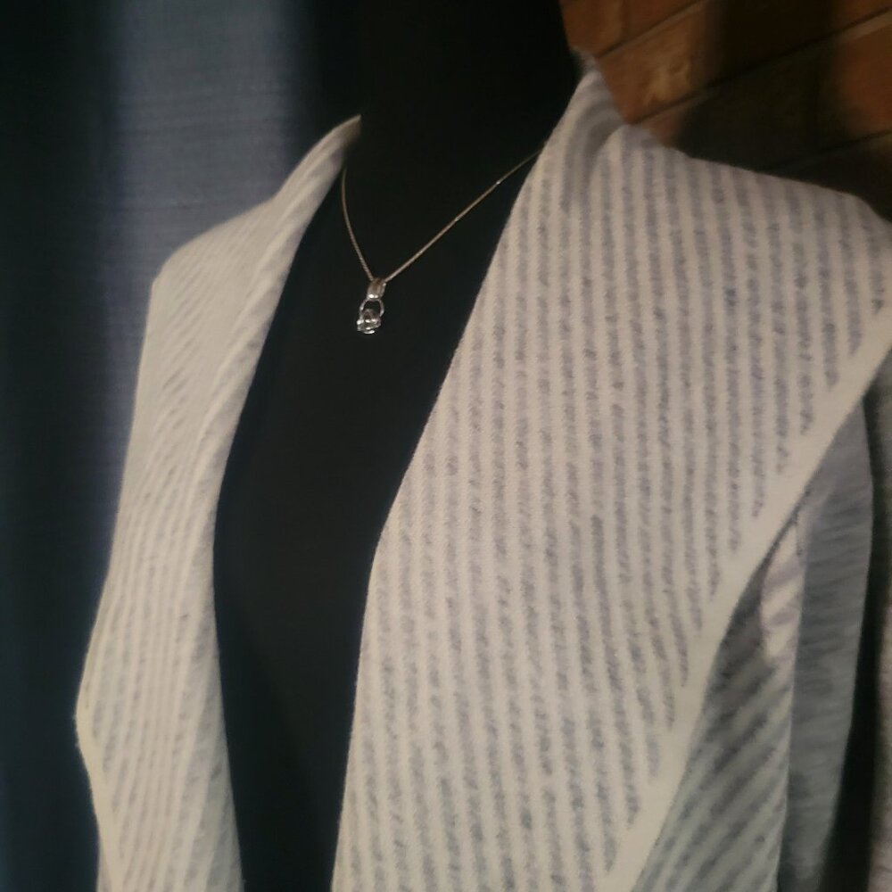 NWOT!! Dolce Stella Wool Blend Open Front Hooded Cardigan Gray/White - Size M - Picture 2 of 11